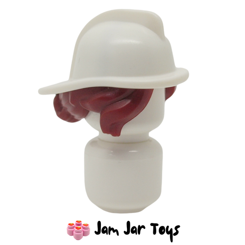 LEGO White Fire Helmet With Long Dark Red Hair