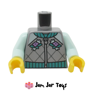 LEGO® Flat Silver Jacket, Torso with Dark Turquoise Trim, Flowers and Aqua Arms T100