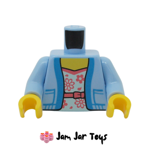 LEGO® Torso Light Blue Cardigan Medium Azure Trim White Dress with Flowers T112