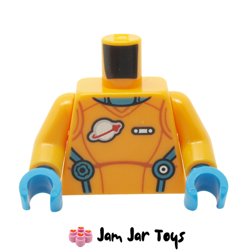 LEGO Bright Light Orange Spacesuit, Classic Space Logo, Dark Azure Trim