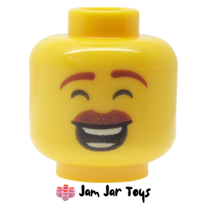 LEGO® Dual Sided Head, Thick Reddish Brown Moustache, Big Smile / Open Mouth FH175