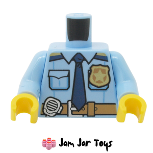 LEGO Bright Light Blue Police Shirt with Dark Tan Belt, Gold Badge - Police on Rear