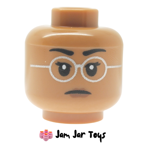 LEGO Medium Nougat Head, Silver Glasses, Stern/Annoyed Look