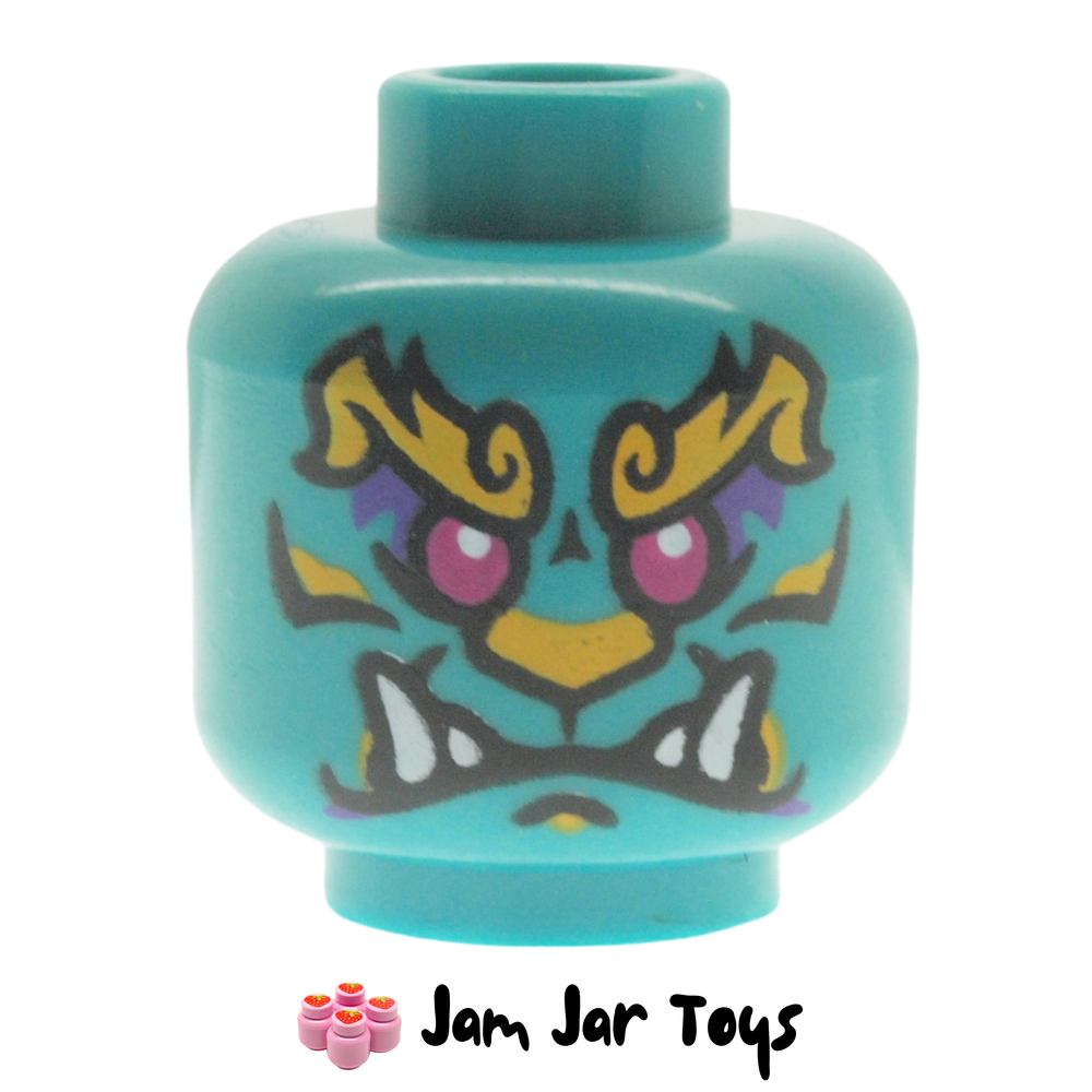 LEGO Azure Lion Head, Ornate Eyebrows, Magenta Eyes, Dark Purple Eyeshadow White Fangs.
