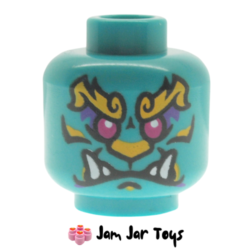 LEGO Azure Lion Head, Ornate Eyebrows, Magenta Eyes, Dark Purple Eyeshadow White Fangs.