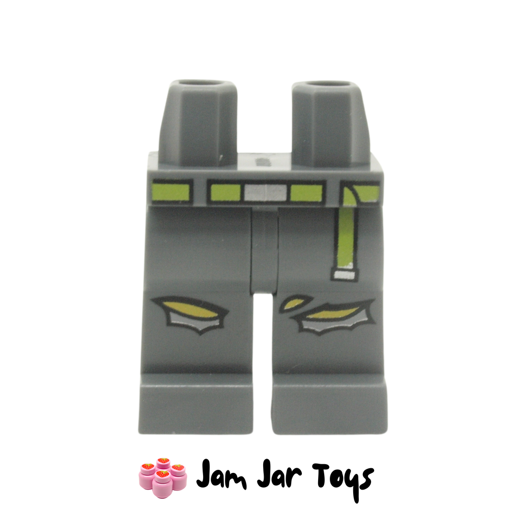 LEGO Dark Bluish Grey Legs, Torn Pants, Yellow Skin, Lime Belt