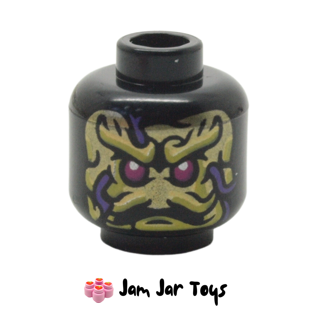 LEGO Head Ink Demon Head, Yellow, Bright Light Orange, Dark Purple Markings, Magenta Eyes.