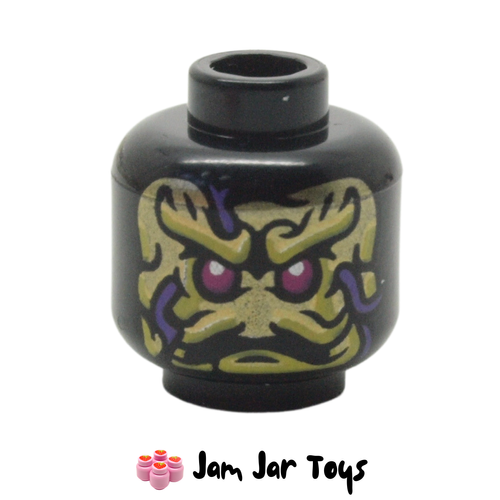 LEGO Head Ink Demon Head, Yellow, Bright Light Orange, Dark Purple Markings, Magenta Eyes.