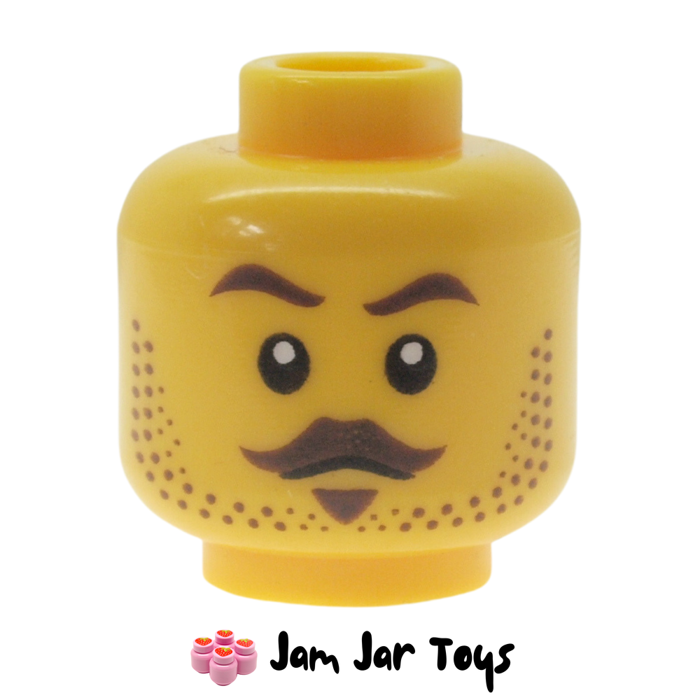 LEGO Dual Sided Head, Moustache, Stubbled Beard, Stern