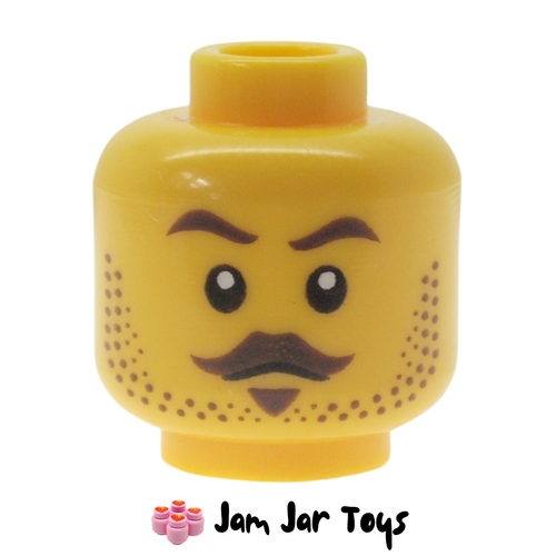 LEGO Dual Sided Head, Moustache, Stubbled Beard, Stern
