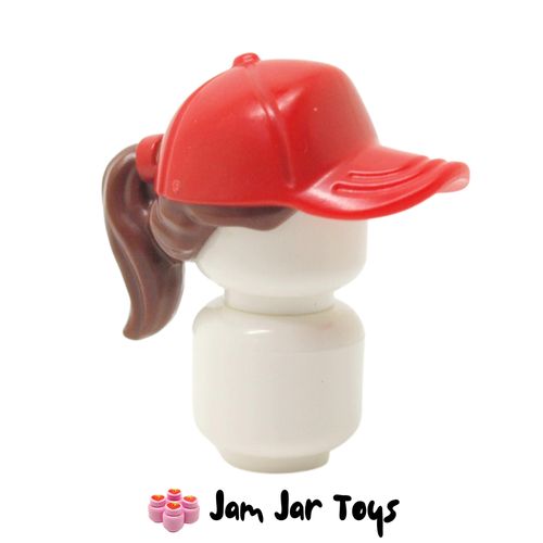 LEGO Red Hat / Cap, Reddish Brown Ponytail.