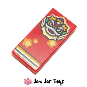 LEGO® Red Chinese New Year Dragon Tile 1 x 2, Bright Orange Flowers PT45