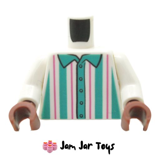 LEGO White Shirt, Dark Pink and Dark Turquoise Vertical Stripes