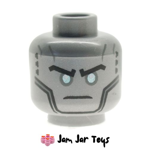LEGO Flat Silver Zane Head, Angry Grin / Silver Eyes, Black Lines
