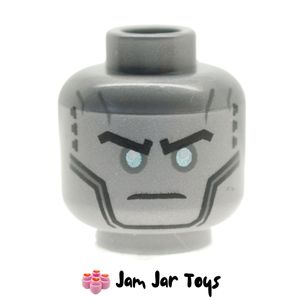 LEGO Flat Silver Zane Head, Angry Grin / Silver Eyes, Black Lines