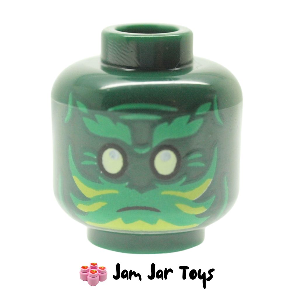 LEGO Dark Green Spirit of the Temple Head, Green/Lime Eyebrows, Markings / Black Face