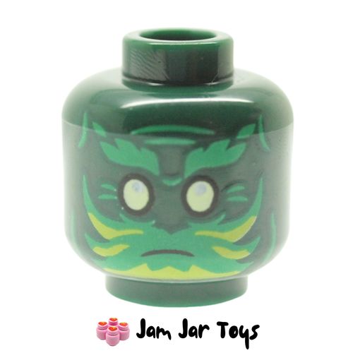 LEGO Dark Green Spirit of the Temple Head, Green/Lime Eyebrows, Markings / Black Face