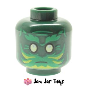 LEGO Dark Green Spirit of the Temple Head, Green/Lime Eyebrows, Markings / Black Face