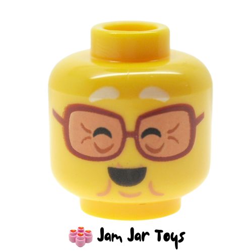 LEGO Mrs. Castillo, Dark Red Glasses, Wrinkles, Closed Eyes, Open Mouth Smile