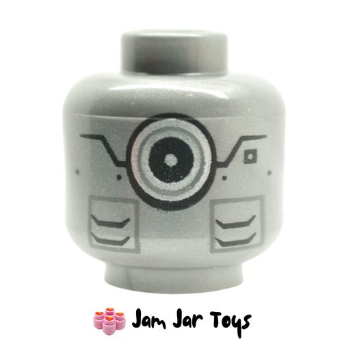 LEGO Flat Silver Zane Head, Bright Light Blue Eyes and Angry Eyebrows Rear