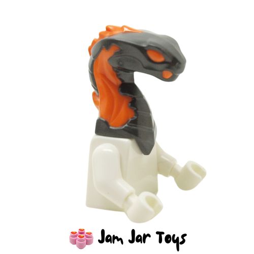LEGO Pearl Titanium Python Snake Head with Orange Flames, Eyes Pattern.