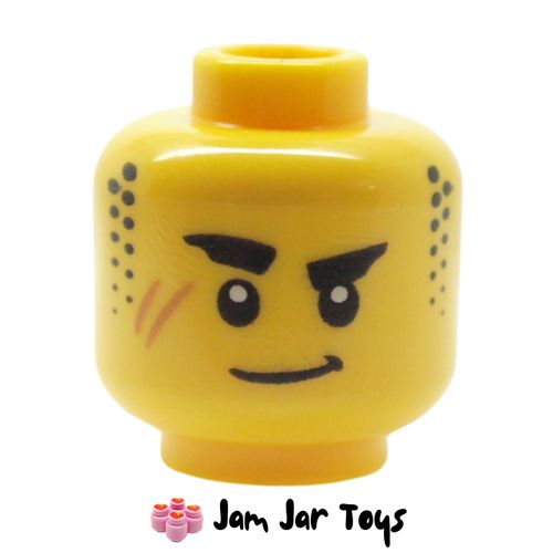 LEGO Arin Head, Thick Raised Eyebrows, Smirk, Stubble.