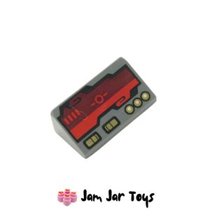 LEGO® Dark Bluish Grey Tile, Dark Red Horizon Screen, Gold Switches, Buttons Slope 30° 1 x 2 x 2/3 PT52