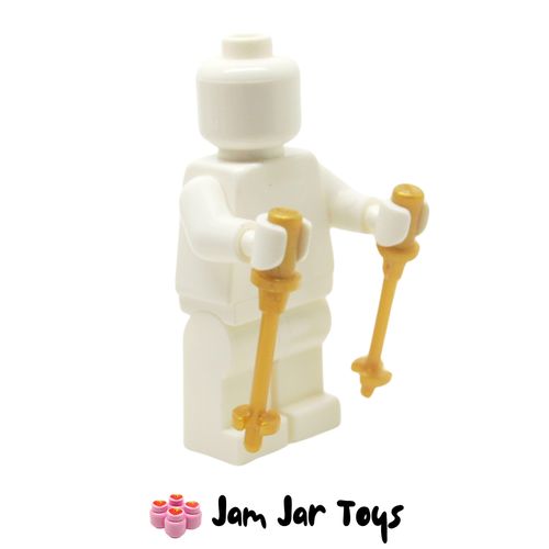 LEGO 2 x Pearl Gold Ski Poles with Handle, Stop Ring and Side Stops