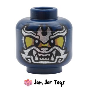 LEGO Dark Blue Wolf Mask Warrior Head, Silver Face Mask, Fangs