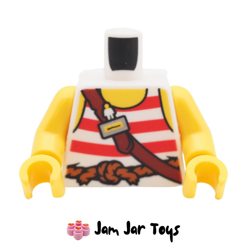 LEGO White Pirate Tank Top, Red Stripes, Rope Belt, Shoulder Strap,