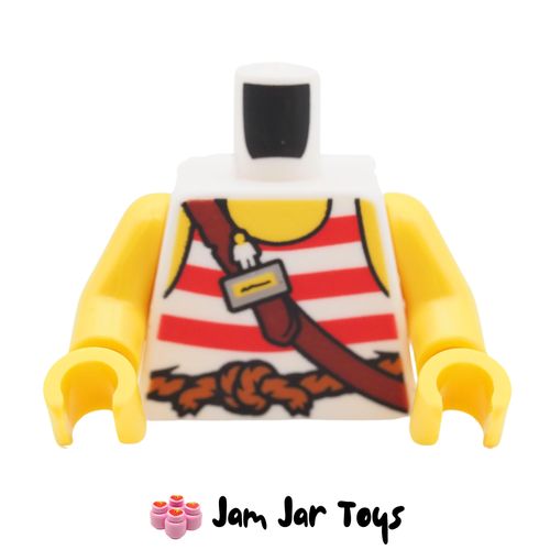 LEGO White Pirate Tank Top, Red Stripes, Rope Belt, Shoulder Strap,