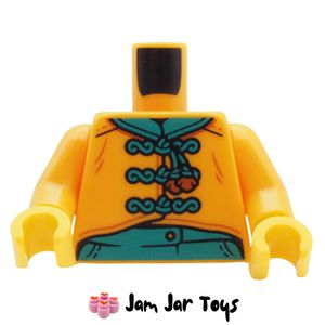 LEGO Bright Light Orange Tang Jacket Torso, Turquoise Laces, Belt