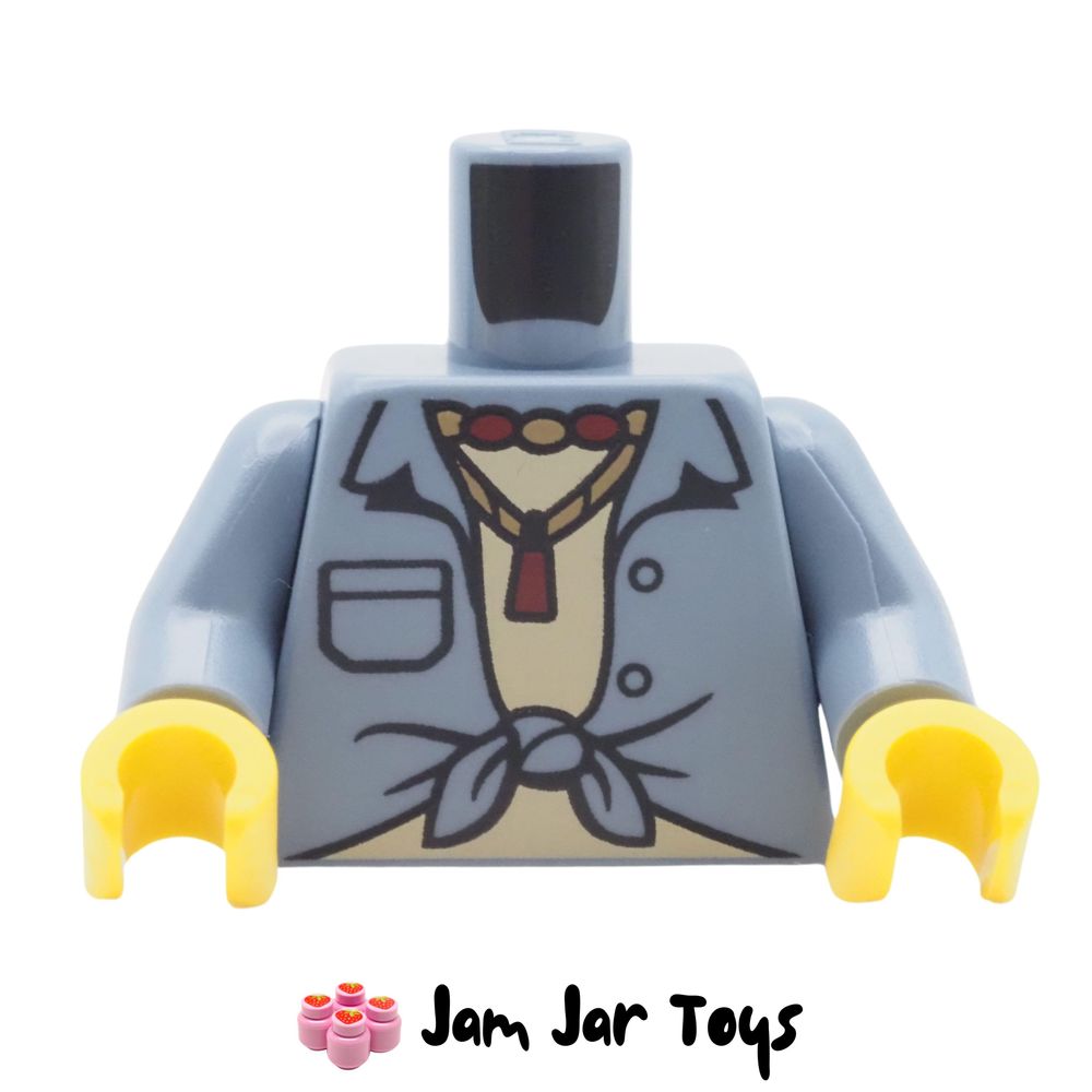 LEGO Sand Blue Shirt Torso, Knotted, Tan Undershirt, Necklace