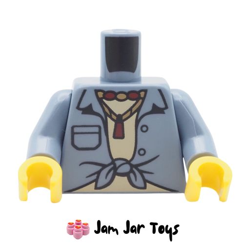 LEGO Sand Blue Shirt Torso, Knotted, Tan Undershirt, Necklace