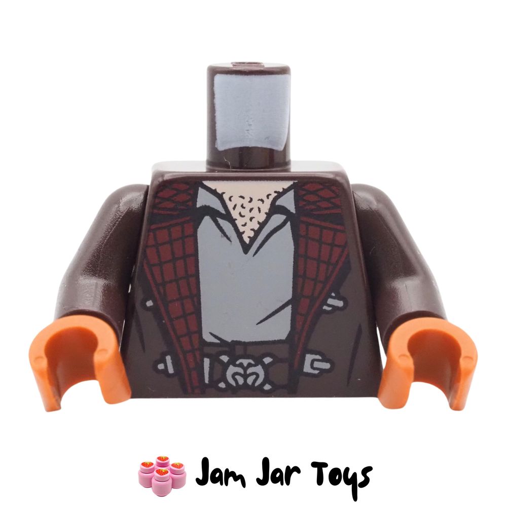 LEGO Jod Na Nawood, Dark Brown Jacket Torso, Dark Red Lining, Grey Shirt, Nougat Chest