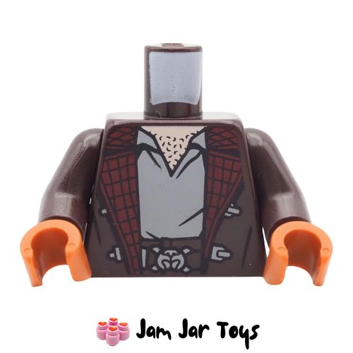 LEGO Jod Na Nawood, Dark Brown Jacket Torso, Dark Red Lining, Grey Shirt, Nougat Chest
