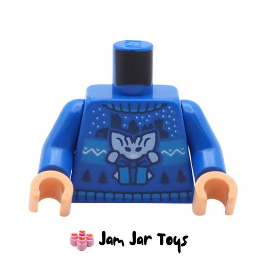 LEGO Blue Christmas Sweater Torso, Warm Tan Hands, Pixie, Present