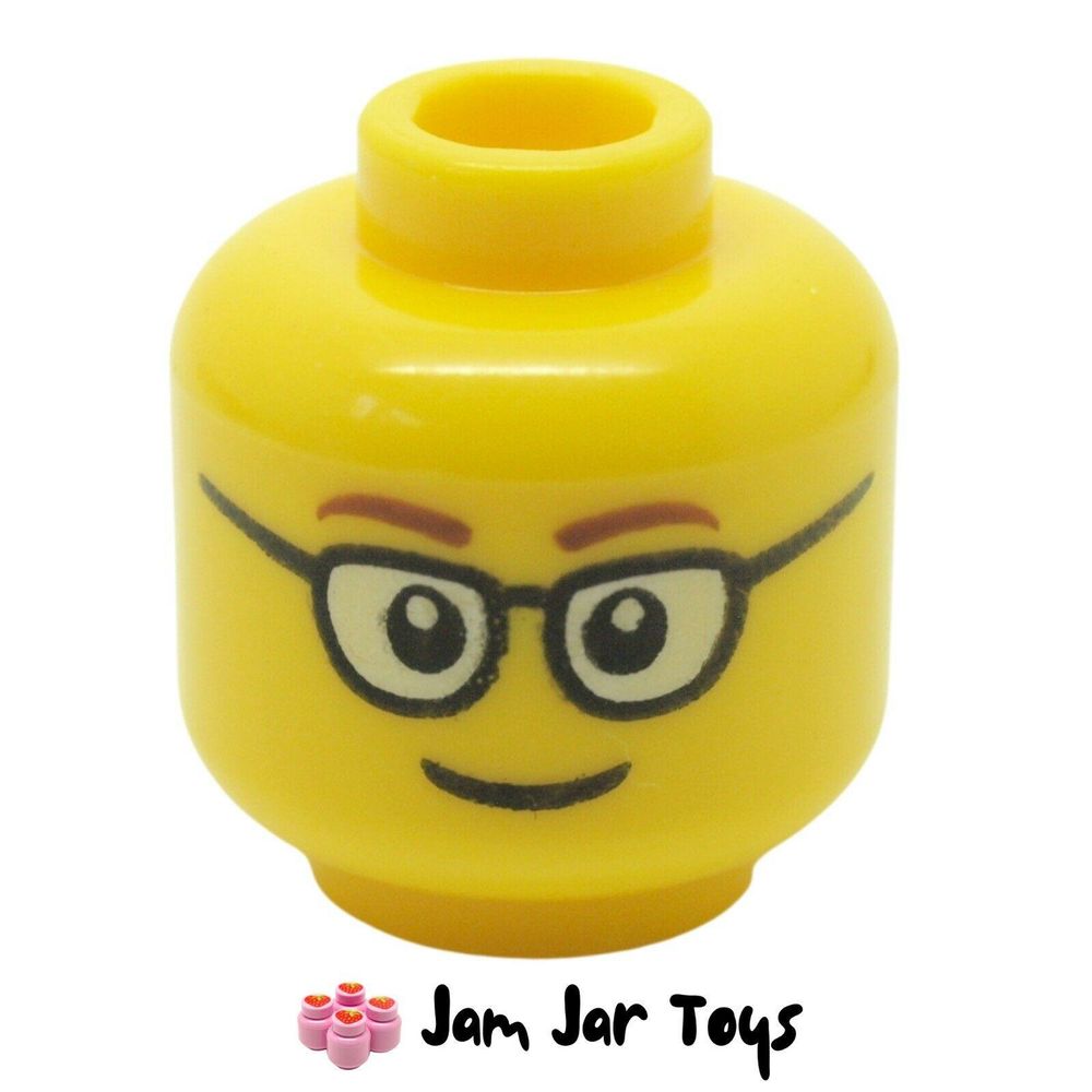 LEGO Head With Glasses with Brown Thin Eyebrows, Smile