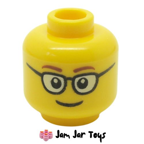 LEGO Head With Glasses with Brown Thin Eyebrows, Smile