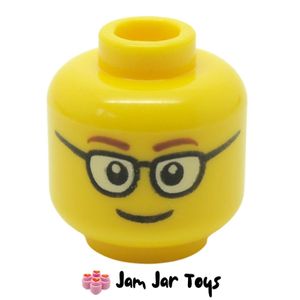 LEGO Head With Glasses with Brown Thin Eyebrows, Smile