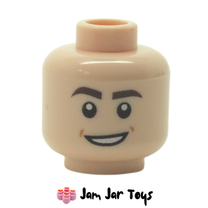 LEGO® Minifigure Head Dual Sided Open Mouth Smile / Raised Eyebrows - Light Nougat. FH69