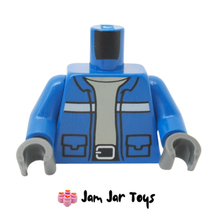 LEGO® Blue Torso, Jacket with Pockets and White Stripe, Open over Tan Undershirt T154