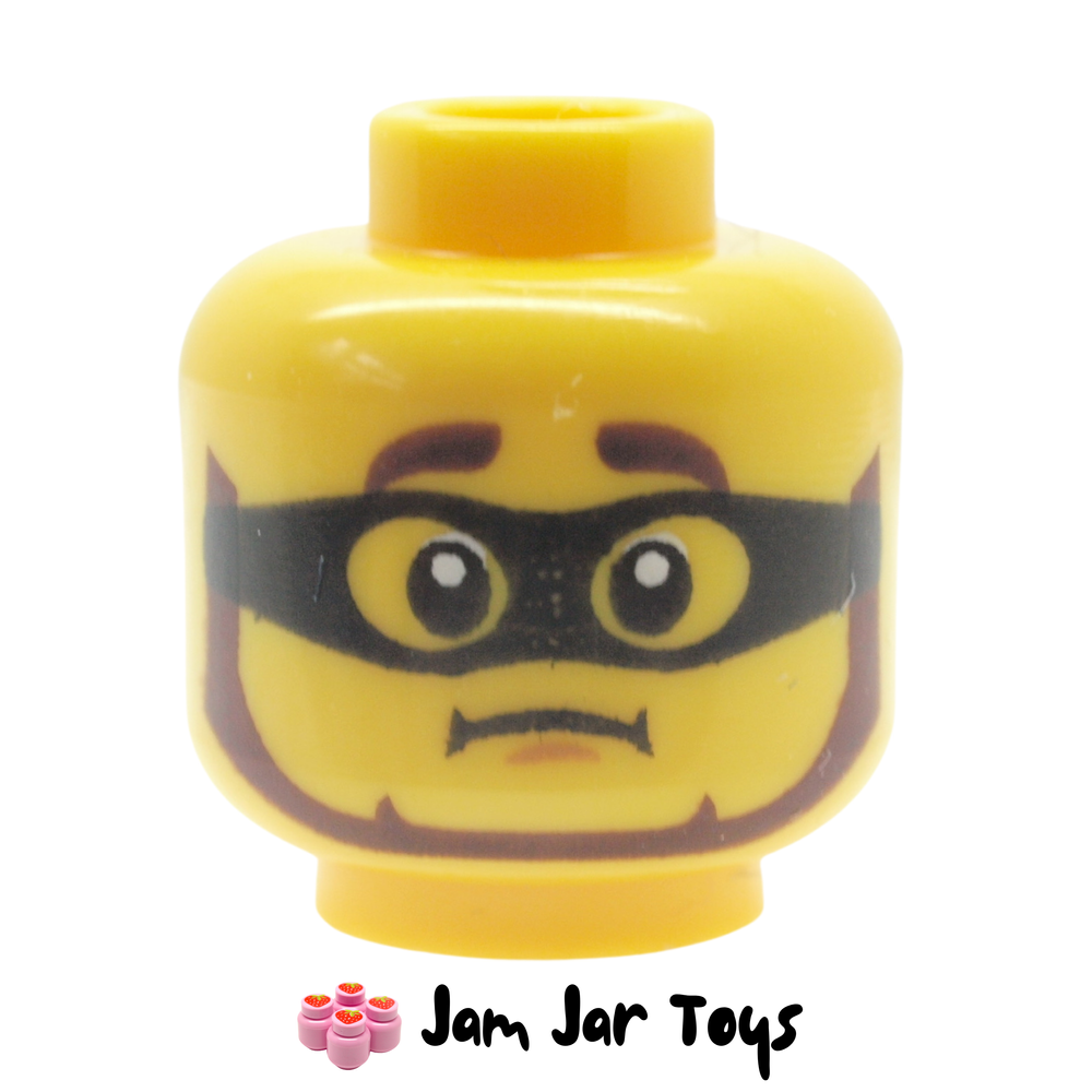 LEGO Criminal Head, Dark Brown Eyebrows, Beard, Black Eyemask
