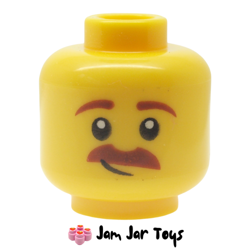 LEGO Dual Sided Head, Thick Reddish Brown Moustache, Big Smile
