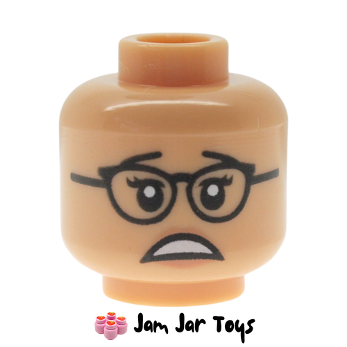 LEGO Medium Tan Dual Sided Head, Eyelashes, Black Glasses, Worried