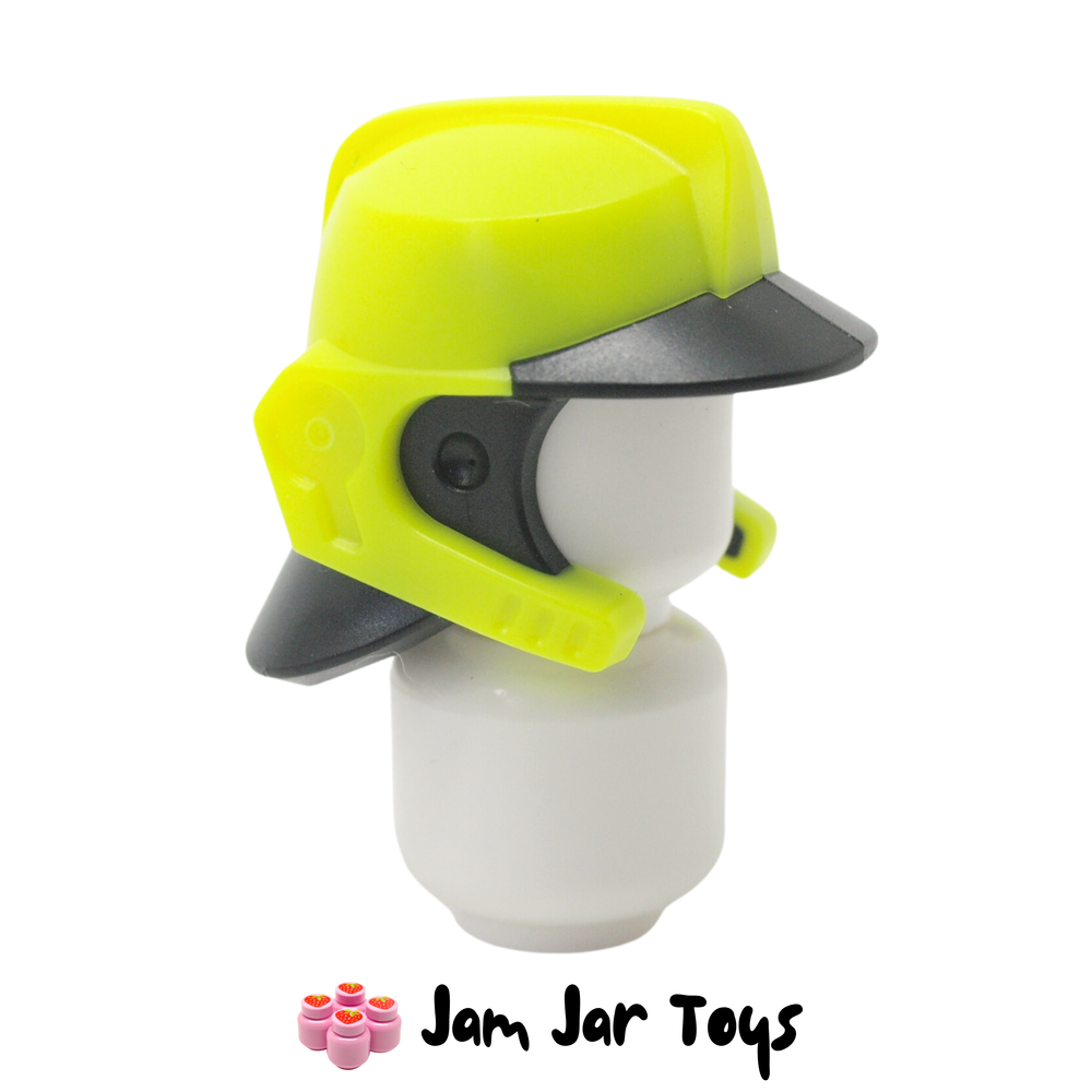 LEGO Vibrant Yellow Helmet with Black Peak and Neck Protector Pattern