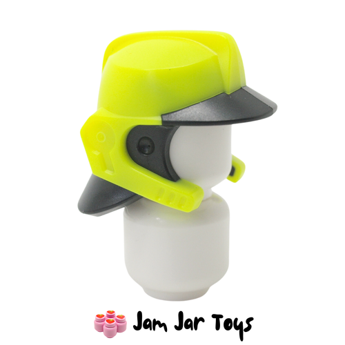 LEGO Vibrant Yellow Helmet with Black Peak and Neck Protector Pattern