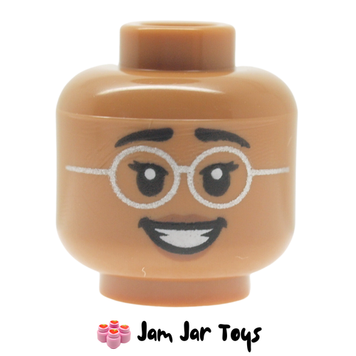 LEGO Medium Nougat Head, Silver Glasses, Big Smile.