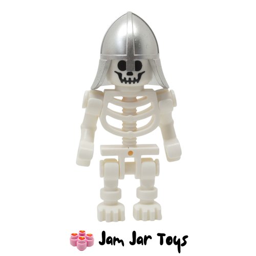 LEGO Skeleton Figure With Metallic Silver Ink Knight Helmet, Neck Protector