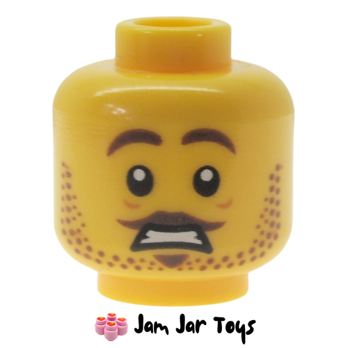 LEGO Dual Sided Head, Moustache, Stubbled Beard, Scared.